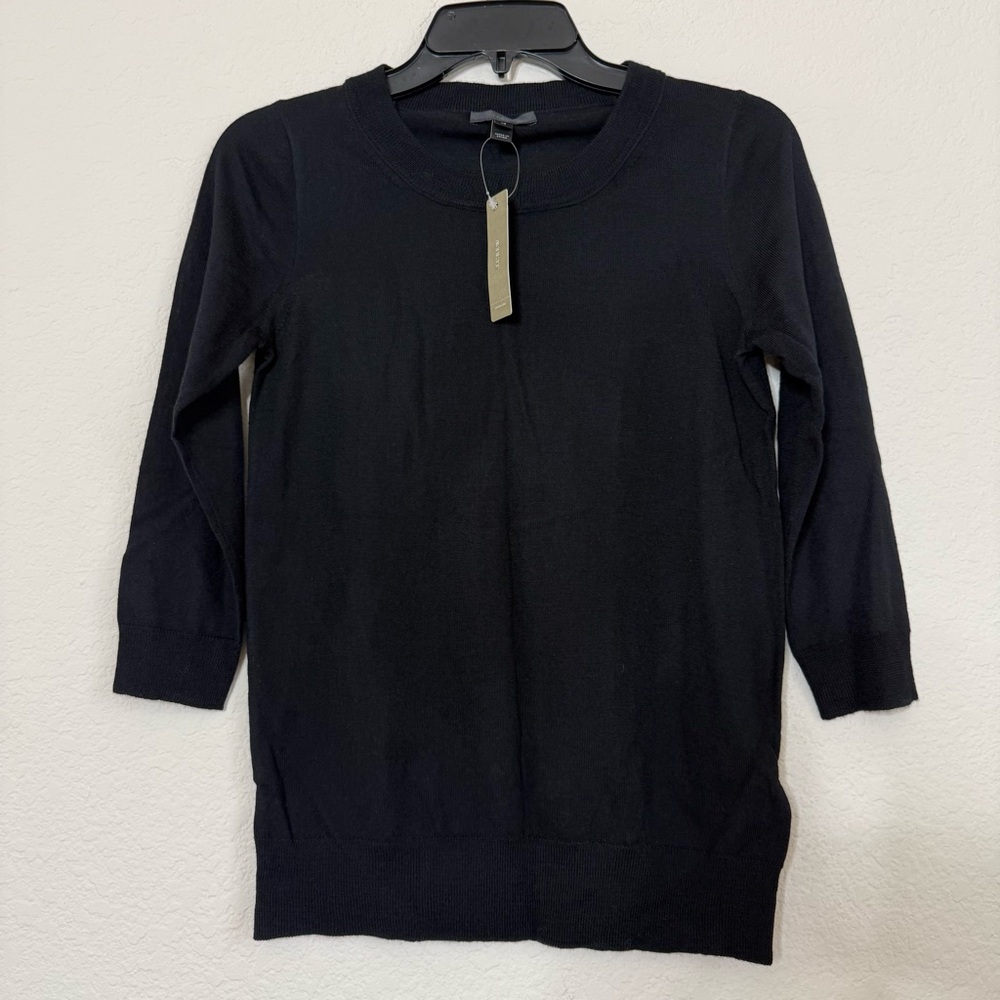 NEW J.Crew Black Fitted Crewneck 3/4 sleeves Sweater 100% Merino Wool Size XS - Picture 5 of 5